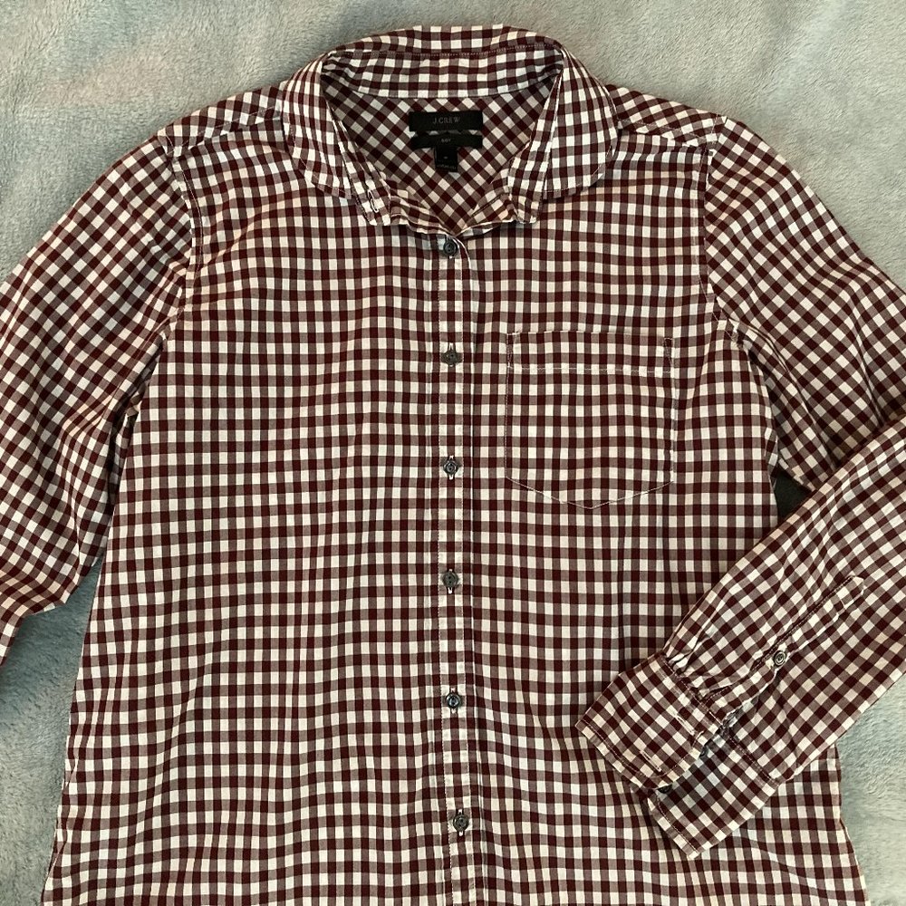 J.CREW, Button Down, Size 8, Maroon Check, Cotton